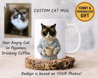 Personalized Cat Portrait Mug: Pet in Pajamas Coffee Cup