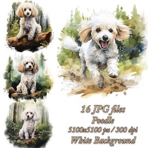 Poodle Watercolor Clipart Bundle: Forest Dog Design (JPG Files)