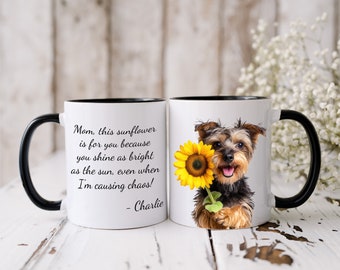 Personalized Morkie Mom Mug: Sunflower Dog Design, Custom Name