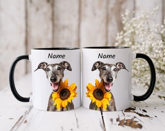 Personalized Greyhound Mom Mug: Sunflower Dog Name Cup
