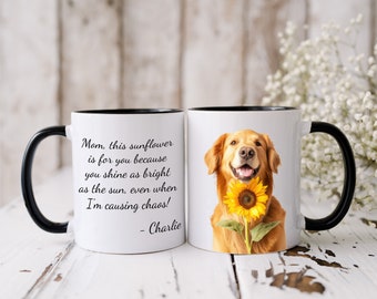 Personalized Golden Retriever Mom Mug: Sunflower Design, Custom Dog Name