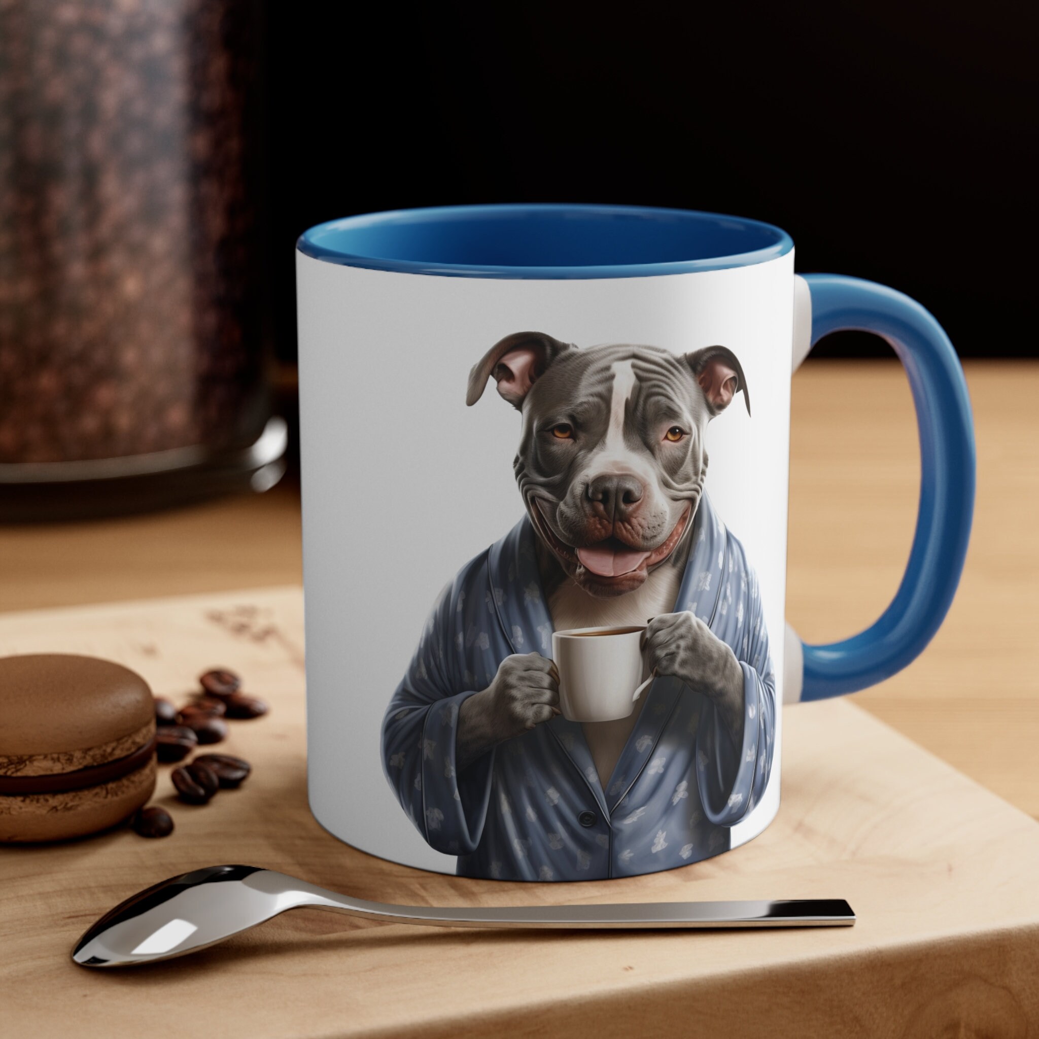Pitbull Mug 11oz & 15oz Pitbull Lovers Gift Pitbull Drinking Coffee Dog