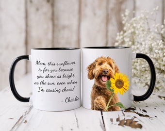 Personalized Labradoodle Mom Mug: Sunflower Dog Art, Custom Name