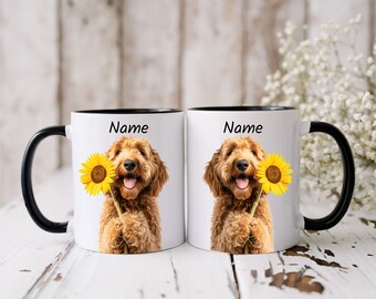 Personalized Goldendoodle Mom Mug: Sunflower Dog Name Cup