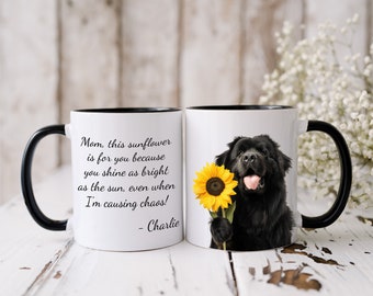Personalized Newfoundland Mom Mug: Sunflower Dog Design (11oz/15oz)