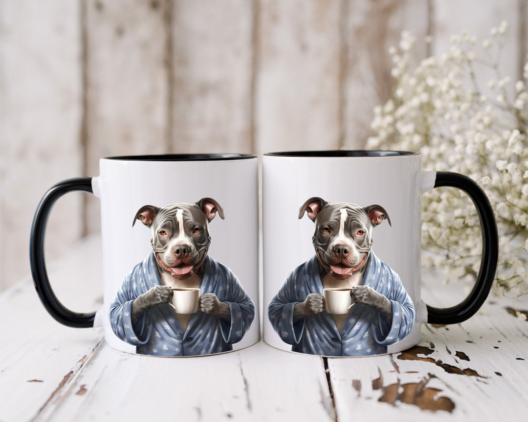 Pitbull Mug 11oz & 15oz Pitbull Lovers Gift Pitbull Drinking Coffee Dog
