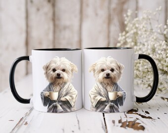 Maltese Dog Coffee Mug: Pajama-Clad Maltese Art, 11oz/15oz