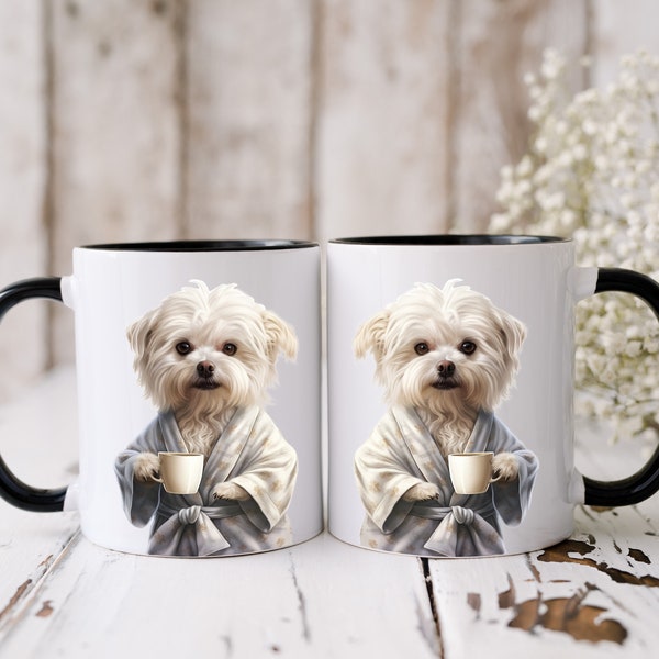 Maltese mug | 11oz & 15oz | Maltese lovers Gift | Maltese drinking coffee | Dog lovers gift | funny mug gift | Cute Maltese mug