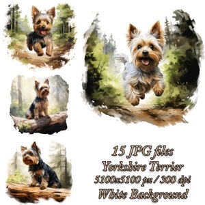 Yorkshire Terrier Watercolor Clipart: Dog Sublimation Designs (JPG Pack)
