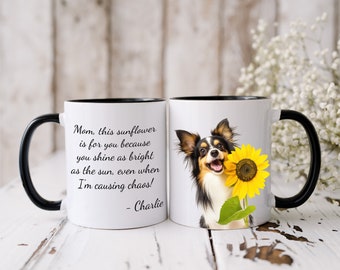 Personalized Papillon Mom Mug: Sunflower Dog Lover Gift (11oz and 15oz)