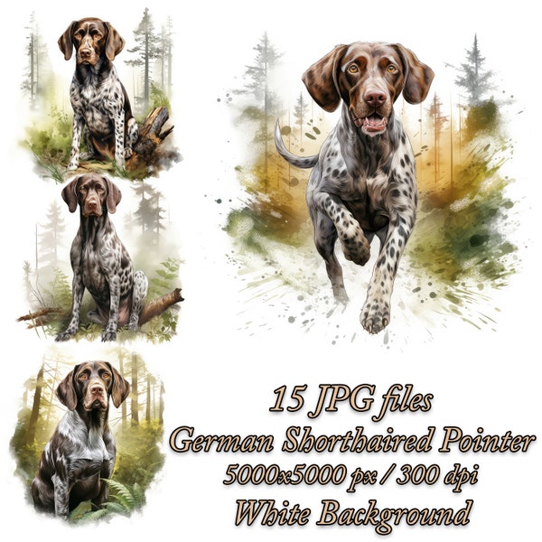 German Shorthaired Pointer Clipart Pack, Dog Sublimation, German Pointer Watercolor Clipart JPG Pack, German Shorthaired Sublimation Bundle