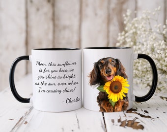 Personalized Dachshund Mom Mug: Sunflower Design, Custom Dog Name