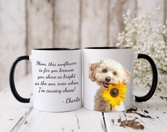 Personalized Maltipo Mom Mug: Sunflower Dog Design, Custom Name
