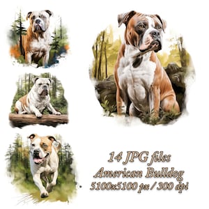 American Bulldog Clipart Bundle Dog Sublimation Design, Bulldog Watercolor Clipart JPG, Bulldog Clipart Sublimation Pack, Bulldog designs