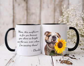 Personalized Bulldog Mom Mug: Sunflower Design, Custom Dog Name