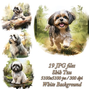 Shih Tzu Dog Clipart Bundle, Dog Sublimation Design, Shih Tzu Watercolor Clipart JPG Pack, Shih Tzu Sublimation Pack, Shih Tzu Lovers Pack