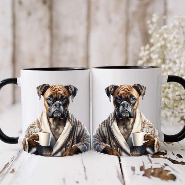 Boxer dog mug | 11oz & 15oz | Boxer dog lovers Gift | Funny Boxer dog drinking coffee | Dog lovers gift | funny mug gift | Cute Boxer mug