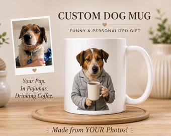 Custom Dog Portrait Mug: Pajama Coffee Pet Lover Gift