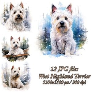 West Highland Terrier Watercolor Clipart: Dog Sublimation Designs (JPG Files)