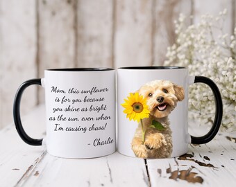 Personalized Maltipo Mom Mug: Sunflower Dog Design, Custom Name