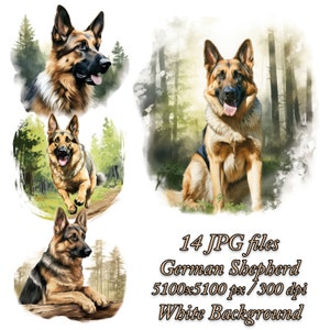 German Shepherd Watercolor Clipart: Dog Sublimation Designs (JPG)