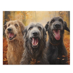 Irish Wolfhound Dogs Jigsaw Puzzle: Autumn Park Painting