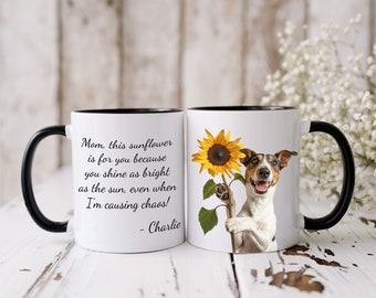 Personalized Fox Terrier Mom Mug: Sunflower Dog Art, Custom Name