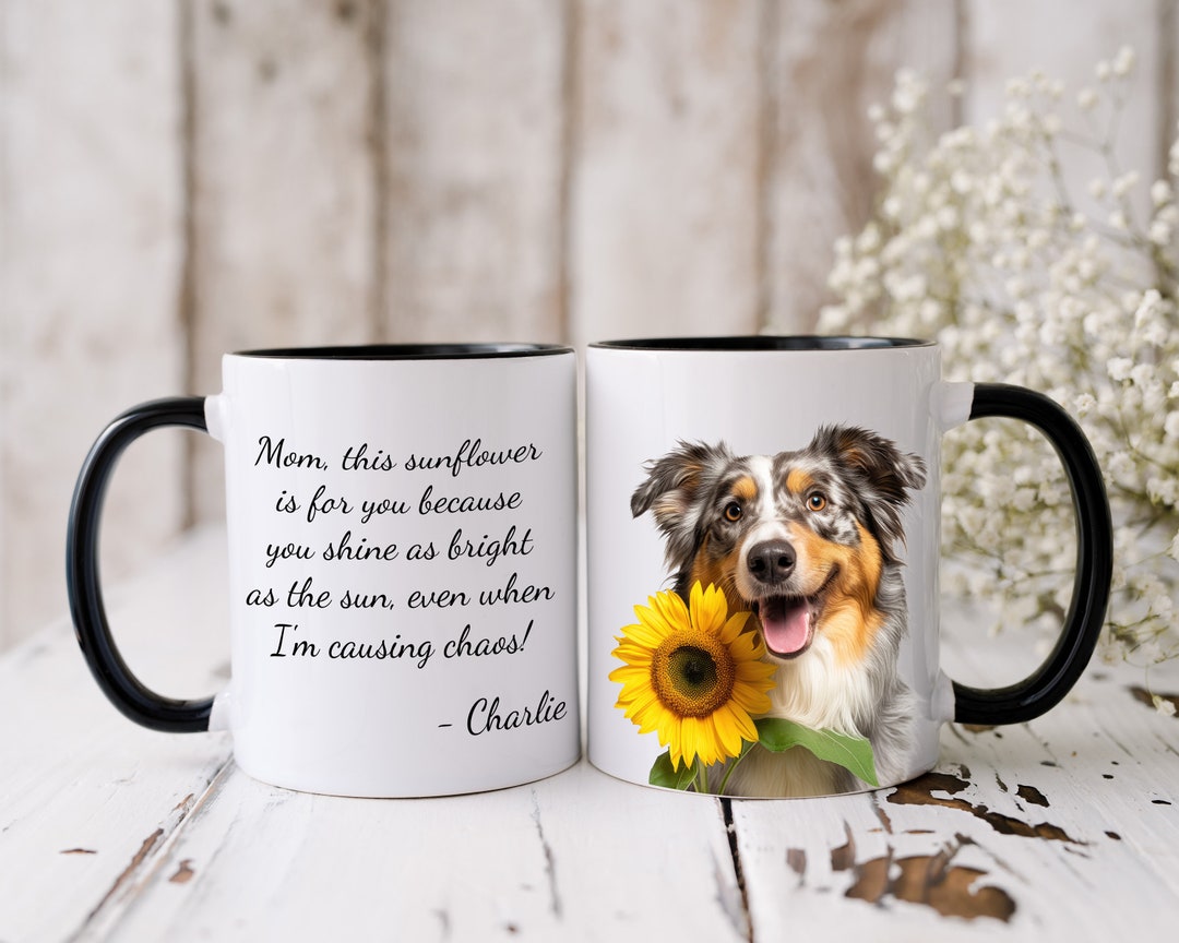 Australian Shepherd Sunflower Mug: Personalized Dog Mom Gift