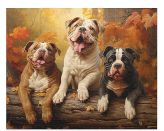 American Staffordshire Terrier Dogs Autumn Park Jigsaw Puzzle