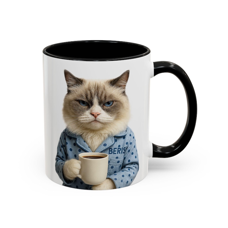 Custom Cat Mug - Your Cat in Pajamas Drinking Coffee - Funny Personalized Gift image 6