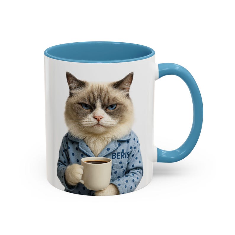 Custom Cat Mug - Your Cat in Pajamas Drinking Coffee - Funny Personalized Gift image 9