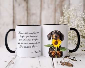 Personalized Dachshund Mom Mug: Sunflower Dog Design (11oz and 15oz)