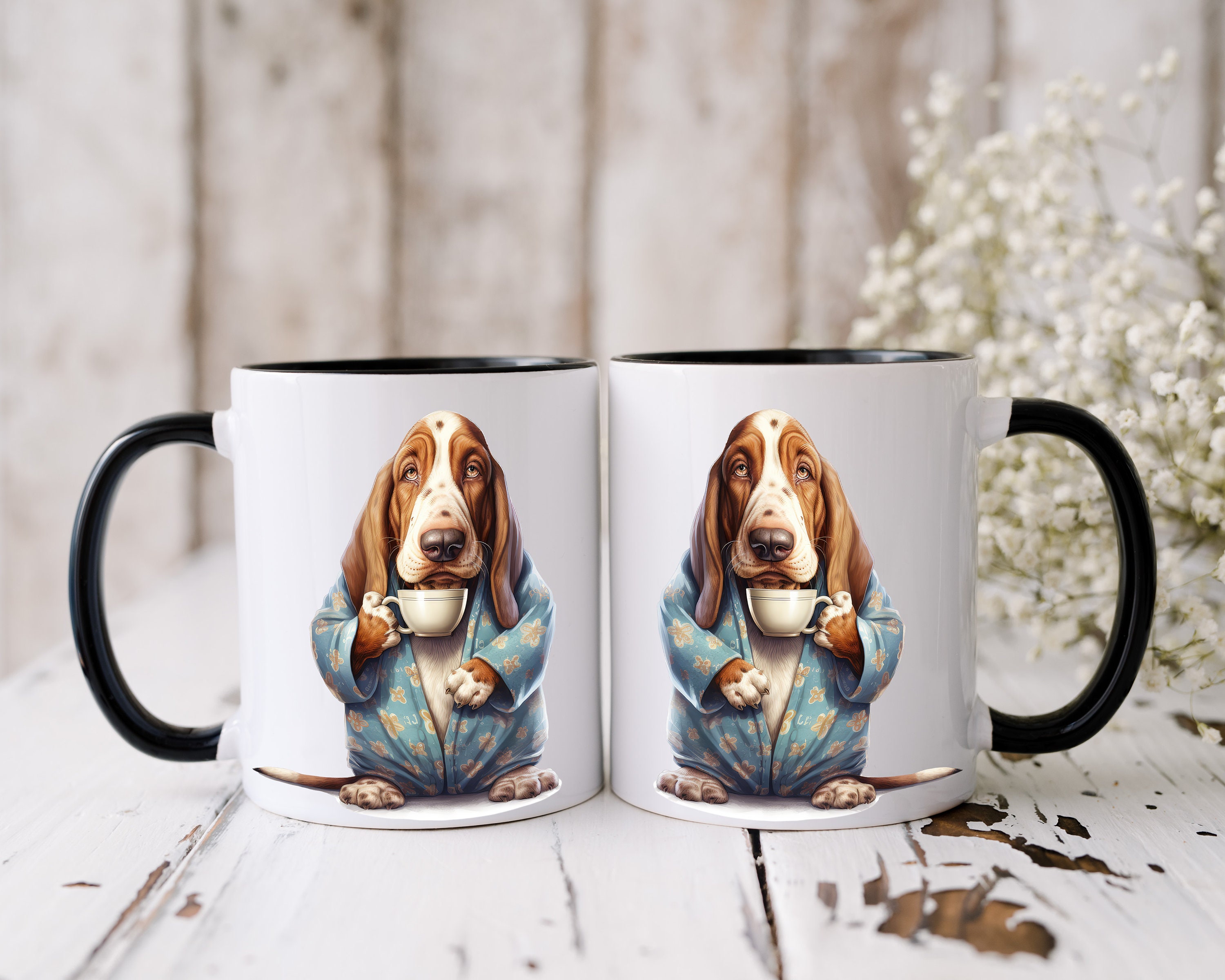 Mug Personnalisable Chien Basset Hound - Céramique Blanche - Neuf Sous Boîte - Idée Cadeau