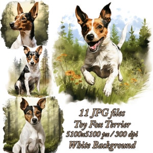 Pacote de clipart de Toy Fox Terrier, pacote de sublimação de cachorro, pacote de clipart de aquarela de Toy Fox Terrier JPG, pacote de sublimação de Fox Terrier, Fox Terrier