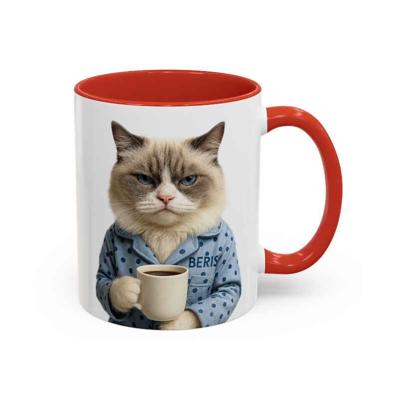 Custom Cat Mug - Your Cat in Pajamas Drinking Coffee - Funny Personalized Gift image 8