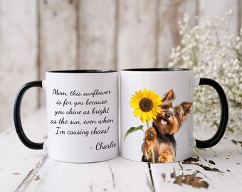Personalized Yorkshire Terrier Mom Mug: Yorkie Sunflower Gift (11oz & 15oz)