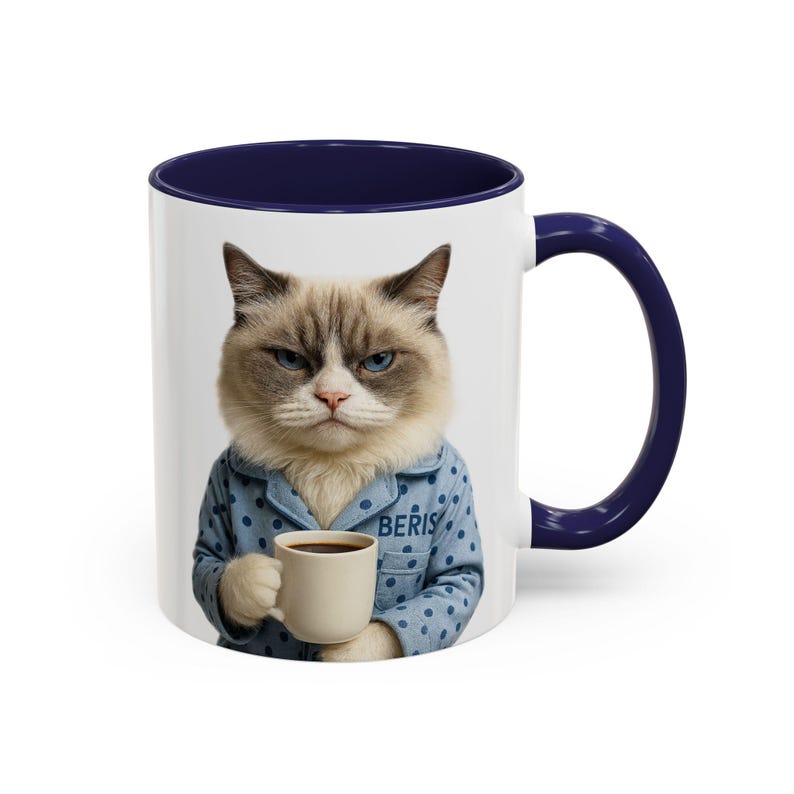 Custom Cat Mug - Your Cat in Pajamas Drinking Coffee - Funny Personalized Gift image 7