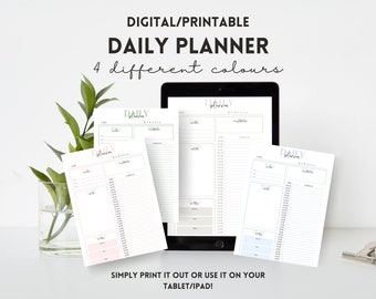 Undated Printable Digital Daily Planner Sheets in 4 Colours | One Page A4 Daily Planner 2024 | Goodnotes Printable Planner | ADHD Planner