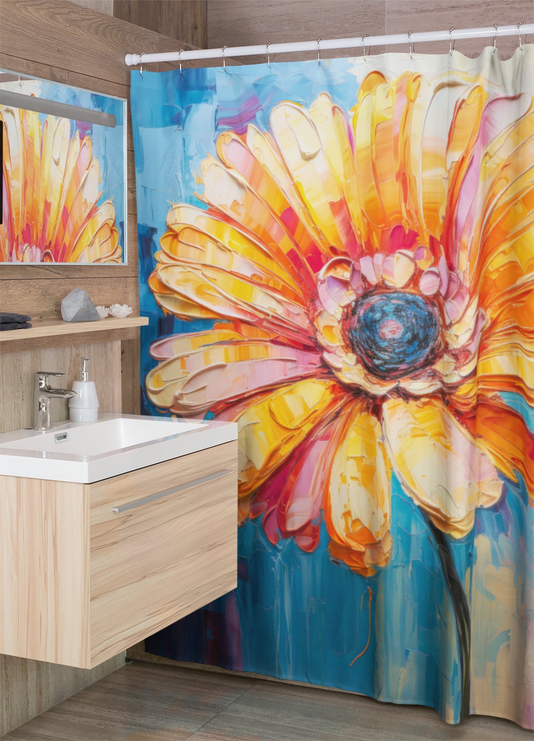 Expressionist Gerbera Daisy Shower Curtain Unveil Rawcolor Botanical