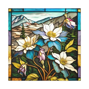 Matte Canvas, Stretched, 1.25&quot; - Rocky Mountain Columbine Stained Glass Canvas: Captivating Colorado State Flower, Wall Art, Home Decor