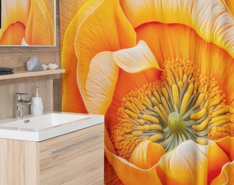 Polyester Shower Curtain - Golden Beauty: California Poppy Shower Curtain Featuring Intricate Details and Stunning Colors, Bathroom Decor