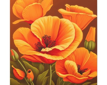 Matte Canvas, Stretched, 1.25" - Radiant Orange: California Poppy Canvas Featuring a Close-Up View of Vibrant Flowers, Wall Art, Home Decor