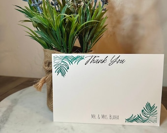 Tropical Wedding Thank You Cards| Palm Leaf Inspired Wedding Thank You Cards