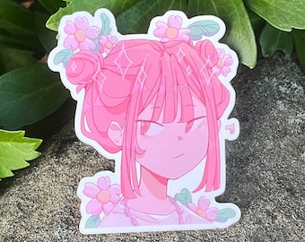 Pink kawaii sticker | vinyl anime flowers sticker