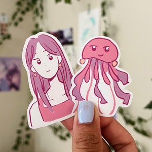 Jellyfish sticker set | cute pink jellyfish stickers