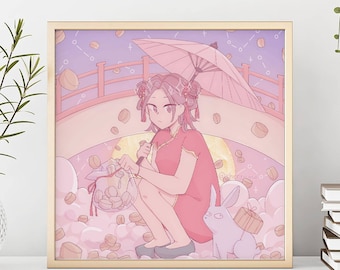 Mondkuchen Anime Kunstdruck: Lunar New Year Kunst