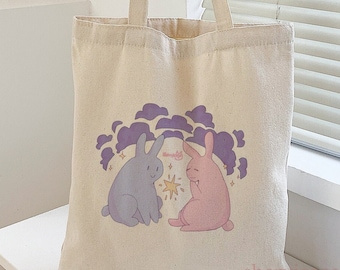 Pastel Bunny Einkaufstasche | ästhetische Kaninchentasche kawaii Kunst-Einkaufstasche