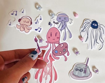 Cute Jellyfish stickers | kawaii matte sticker flakes for journaling