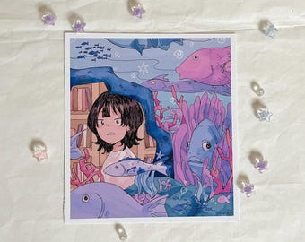 Coral Reef print | kawaii art print blue aesthetic print