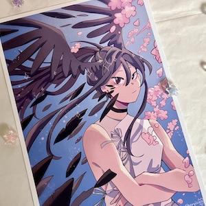 Imprimé Sakura | Esthétique anime carte postale décor impression d'art impression de corbeau